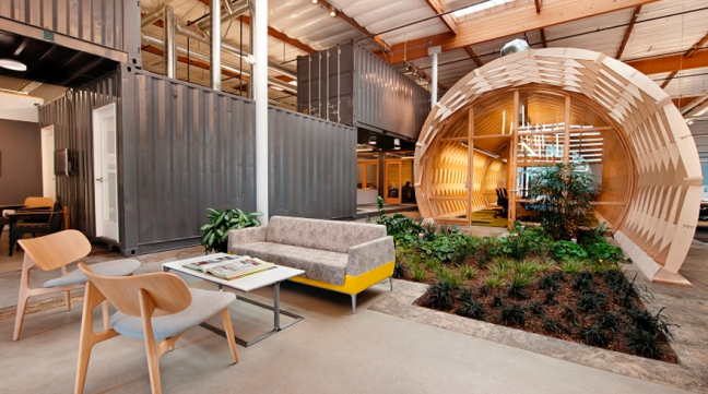 materiales y espacios eciclopedos por las tendencias de diseño de interiores de oficina sostenible de Cunningham Group Architecture para 2019